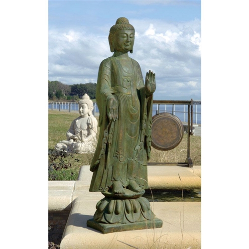 Buddha Standing on Lotus Flower Garden Statue Cast in Quality Resin