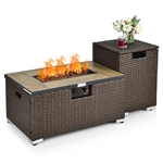 Brown Propane Gas Rattan Fire Pit Table Set with Side Table Tank Holder and Cover