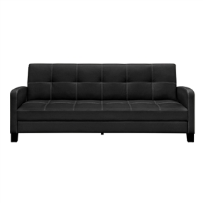 Classic Black Faux Leather Futon Sofa Sleeper
