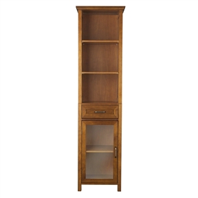 Oak Finish Bathroom Linen Tower Storage Cabinet with Shelves