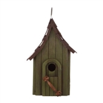 Dark Green Wood Hanging Bird House for Outdoor Garden Deck Patio Tree