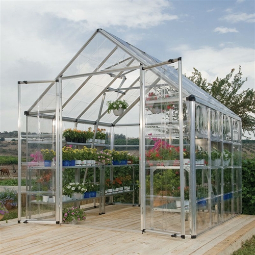 Heavy Duty 8 x 8 Ft Garden Greenhouse Kit with Silver Frame and Clear Panels