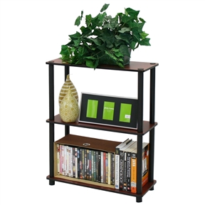 Dark Cherry and Black 3-Tier Shelves Display Bookcase