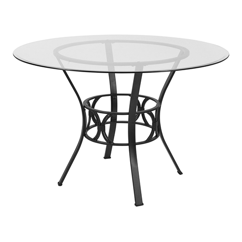 Contemporary 45-inch Round Glass Dining Table with Black Metal Frame