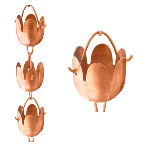 Copper Floral Cups 8.5-Ft Rain Chain Gutter Downspout