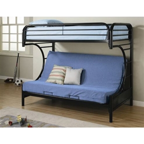 Black Metal Twin over Full Futon Bunk Bed with Built-in Ladder