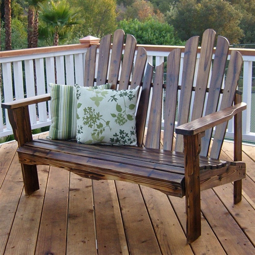 Outdoor Garden Bench Loveseat in Burnt Brown Wood Finish