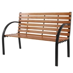 Black Metal Frame Outdoor Wood Slat Garden Bench with Curved Armrests