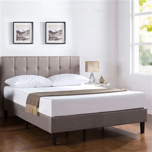 Full Medium Grey Upholstered Platform Bed Frame with Button Tufted Headboard