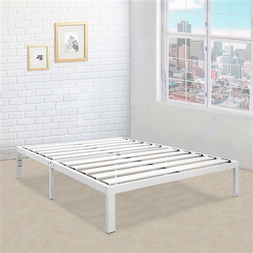 Full size Heavy Duty Metal Platform Bed Frame in White