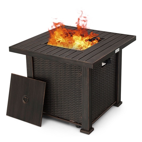 Outdoor Square Propane Gas Fire Pit Table with Cover
