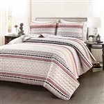 Full/Queen Lightweight Rustic Reds Stripe Reversible 3 Piece Quilt Set