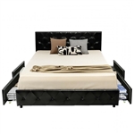 Full Size Black PU Leather Button Tufted Platform Bed with 4 Storage Drawers