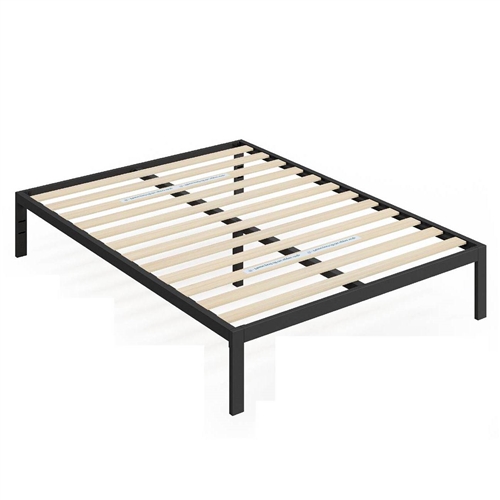 Full Black Metal Platform Bed Frame with Wood Slats - 700 lbs Weight Capacity