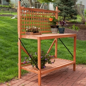 Folding Wood Potting Bench Outdoor Bakers Rack with Shelves