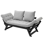 Grey/Black 3 In 1 Convertible Sofa Chaise Lounger Bed w/ 2 Large Pillows