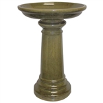 Outdoor Garden Olive-Green Ceramic Birdbath - 17-inch Diameter