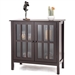 Brown Wood Sideboard Buffet Cabinet with Glass Panel Doors