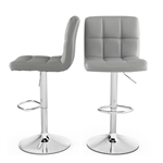 Set of 2 Modern Adjustable Height Barstools w/ Comfortable Grey PU Leather Seat