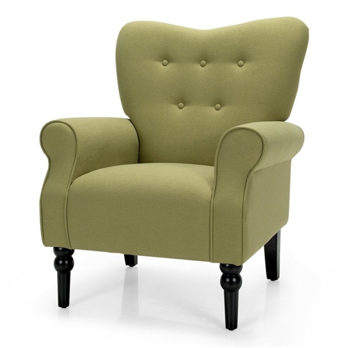 Retro Tufted Polyester Accent Chair w/ Espresso Rubber Wood Frame - Green