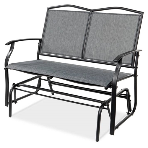 2 Seater Mesh Patio Loveseat Swing Glider Rocker with Armrests in Grey