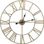 Round 24-inch Decorative Gold Metal Wall Clock Roman Numerals and Black Hands
