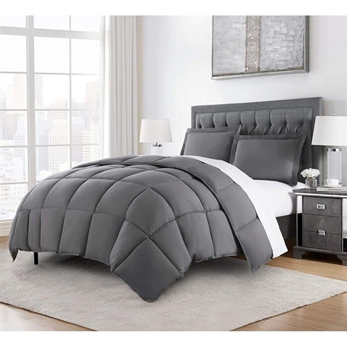 King Size Reversible Microfiber Down Alternative Comforter Set in Grey