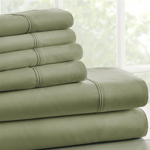 Queen Size, Sage 6 PCS Supreme Softness Wrinkle Resistant Microfiber/Polyester Sheet Set