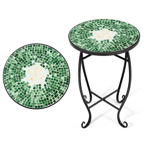Indoor/Outdoor Green Mosaic Round Side Accent Table Plant Stand