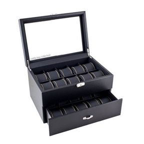 Glass Top Watch Jewelry Box Storage Case in Black