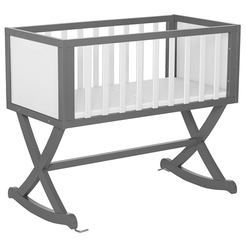 Grey/White Rocking Lullaby Baby Crib Cradle Glider