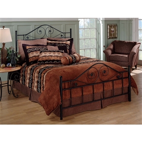 Queen size Black Metal Bed with Scrollwork Headboard and Footboard