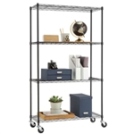 Heavy Duty Black Steel 4-Tier Shelving Unit with Locking Casters