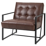 Retro Tufted Faux Leather Metal Frame Accent Chair - Brown