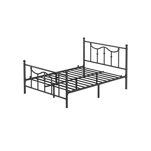 Vintage Queen Size Black Metal Platform Bed Frame with Headboard and Footboard