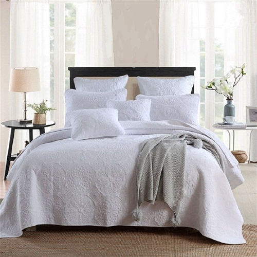 King size White 3-Piece Quilt Bedspread Set 100-Percent Cotton Floral Medallion Pattern