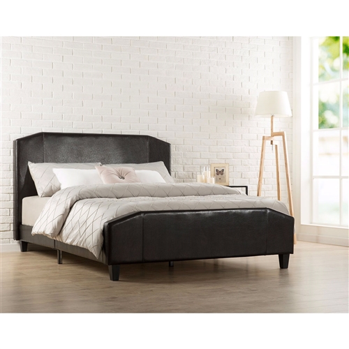 King size Espresso Faux Leather Upholstered Platform Bed with Headboard & Footboard