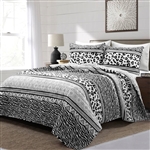 King Size Animal Print Black White Thin/Light Reversible Quilt Set