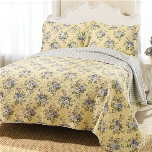 King Yellow Blue Floral Lightweight  Coverlet Set