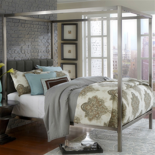 King size Modern Metal Canopy Bed with Upholstered Headboard