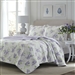 Full / Queen size 3-Piece Cotton Quilt Set with White Purple Floral Pattern