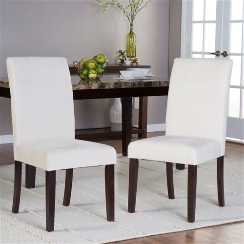 Set of 2 Light Beige Padded Microfiber Dining Chairs