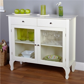 Antique White Sideboard Buffet Console Table with Glass Doors