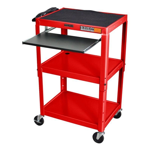 Mobile Stand Up Computer Desk Workstation Cart in Red Steel