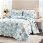 Full/Queen Vintage Rose Ruffle Light/Thin Quilt Set