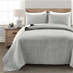 King Size 3-Piece Reversible Cotton Yarn Woven Coverlet Set in Grey/Cream