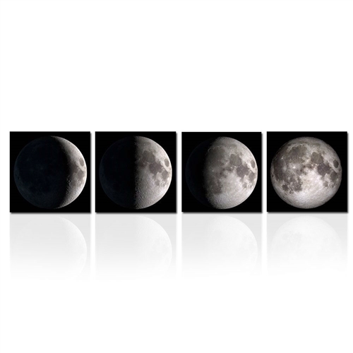 Moon Phases 4-Panel Modern Framed Canvas Print Wall Art