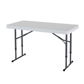 Adjustable Height 4-Foot Commercial Folding Table with White HDPE Top