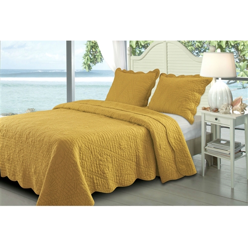 Full/Queen Amber Waves Sea Story 3 Piece Quilt Set in Gold