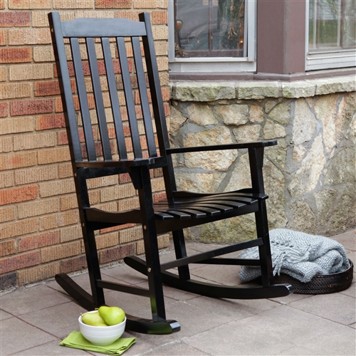 Indoor/Outdoor Black Slat Rocking Chair